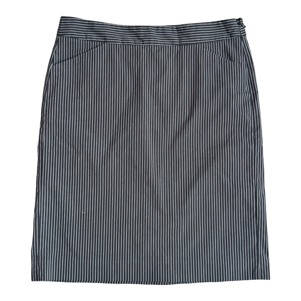 Theory Pinstripe Pencil Skirt Black Brown White Cotton Blend SZ 2 Office Career